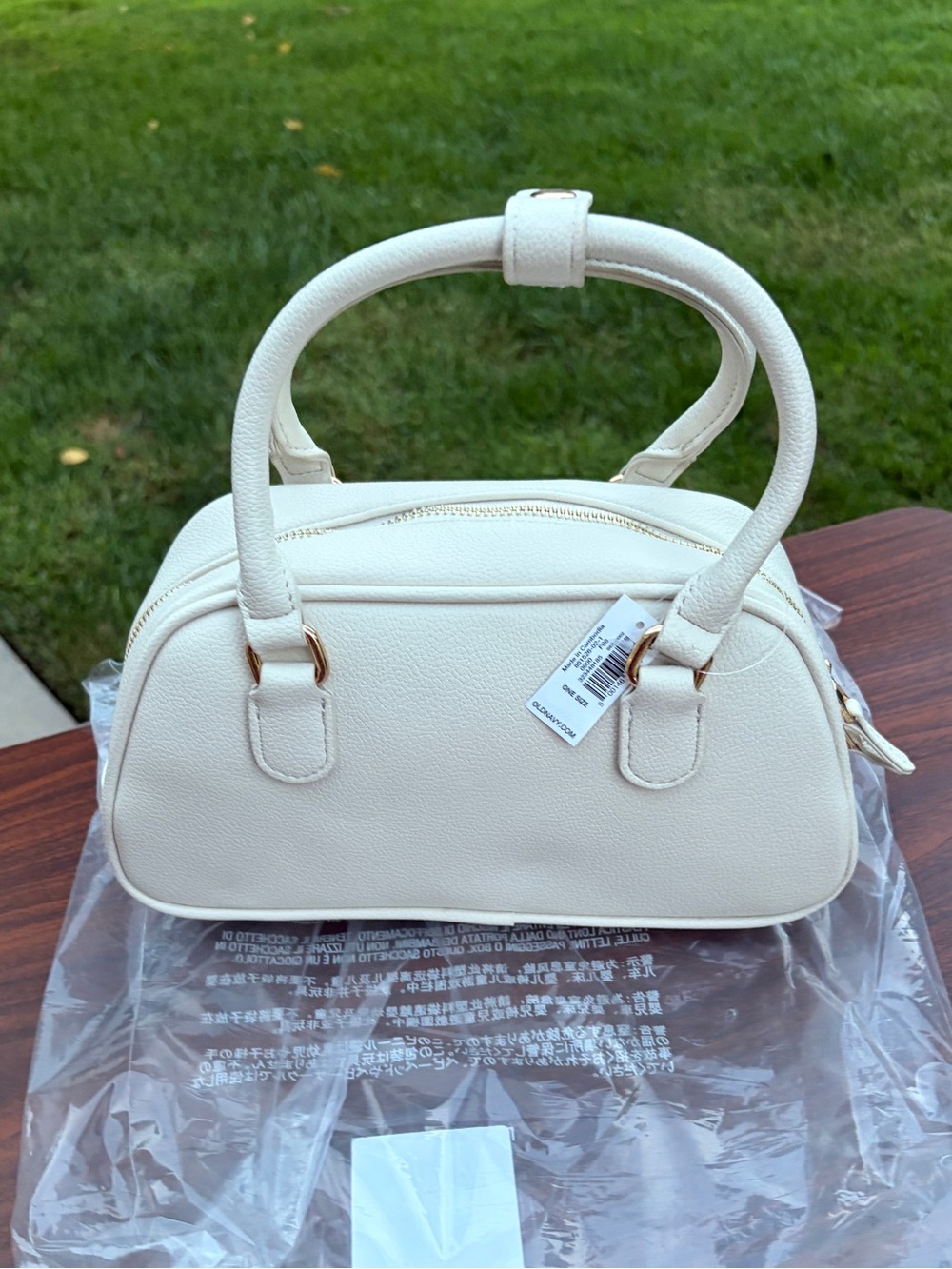 Old Navy Mini Bowler Bag Ivory Cream Top Handle Purse New